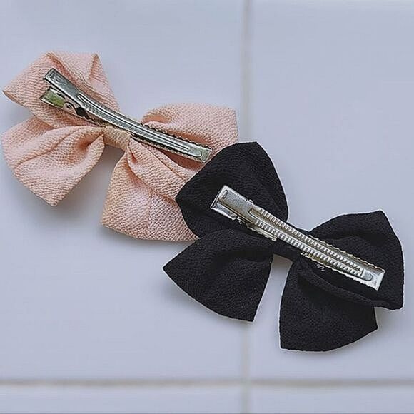 Lot of 2 | Crêpe blush & black bow hair clip set - Picture 3 of 7